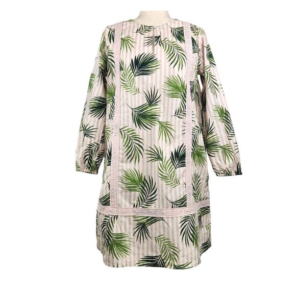 Lands' End Swimsuit Cover-up Dress Size S/P 6-8 Pink Green Palm Stripes Cotton - Picture 4 of 10